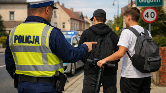 Dwóch nastolatków bez kasków i na jednej hulajnodze. Zatrzymała ich policja w Gogolinie