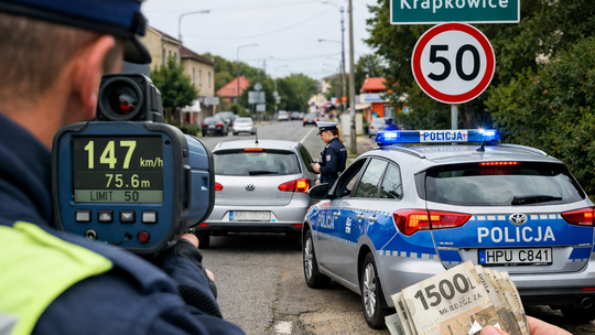 Krapkowice: 35‑latka pędziła 147 km/h przy ograniczeniu do 50. 1500 zł mandatu i utrata prawa jazdy
