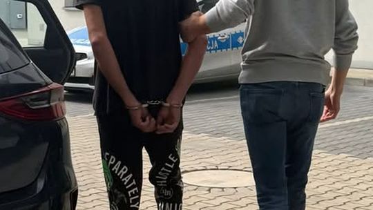 Na zdjęciu patrol policji zatrzymujący kierowcę audi w gminie Krapkowice