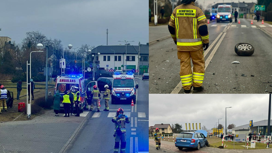 Poważny wypadek w Zdzieszowicach z udziałem 3 osób, w tym dziecka Strażacy i ratownicy medyczni podczas akcji po wypadku samochodowym na ul. Góry św. Anny w Zdzieszowicach.