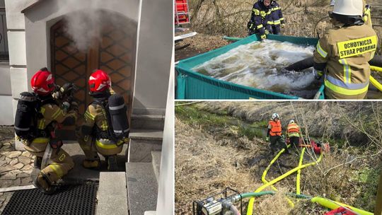 Pożar zamku w Rogowie Opolskim? Strażacy sprawdzili akcję ratunkową krok po kroku Strażacy OSP i PSP podczas ćwiczeń ratowniczo-gaśniczych na terenie zamku w Rogowie Opolskim