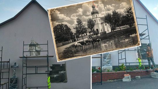 Stara pocztówka ożyje na muralu. W Oleszce powstaje niezwykła pamiątka 150-lecia kaplicy