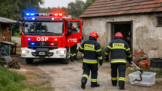 Strażacy z Brożca usunęli żmiję z gospodarstwa! Sześciu druhów w akcji