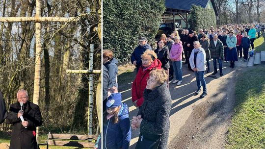 Wyszli na ulice z krzyżem. Niezwykła droga krzyżowa w Dobrej poruszyła wiernych Droga krzyżowa ulicami Dobrej – wierni niosą krzyż i uczestniczą w nabożeństwie przy dźwiękach orkiestry