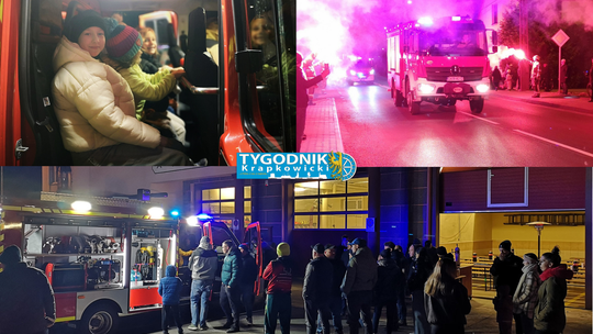 Nowe pojazdy ratownicze OSP Stradunia: lekki samochód bojowy i auto drabina podczas oficjalnego powitania przed remizą