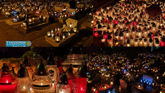 NA ZDJĘCIU Cmentarz w powiecie krapkowickim rozświetlony tysiącami zniczy w wieczór Wszystkich Świętych 2025