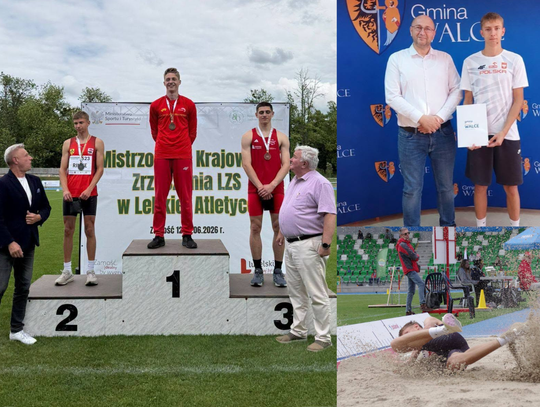 Łukasz Rinke, lekkoatleta z gminy Walce, podczas zawodów w trójskoku