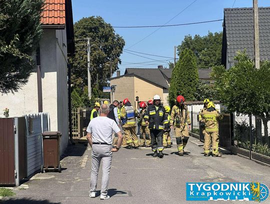 Strażacy i pogotowie gazowe zabezpieczają miejsce awarii gazociągu przy ul. Wodnej w Malni
