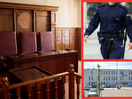 Budynek sądu podczas rozprawy dotyczącej byłego funkcjonariusza policji z powiatu krapkowickiego oskarżonego o przestępstwa wobec dwóch kobiet.