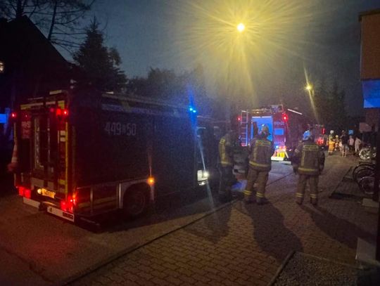 Strażacy podczas interwencji po wykryciu tlenku węgla w mieszkaniu przy ulicy Spacerowej w Gogolinie.