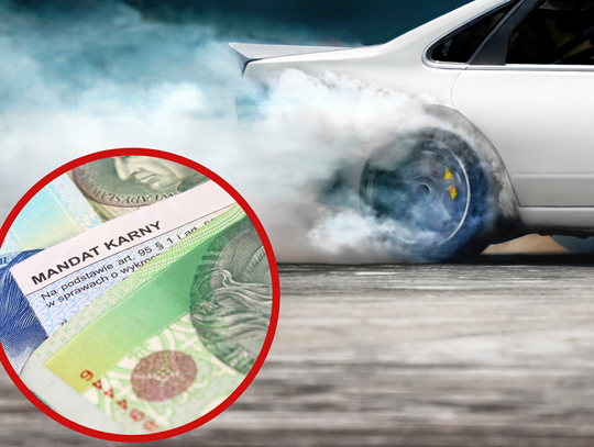 na zdjęciu mandat za drift dla kierowcę BMW po niebezpiecznych manewrach na rondzie w Zdzieszowicach.