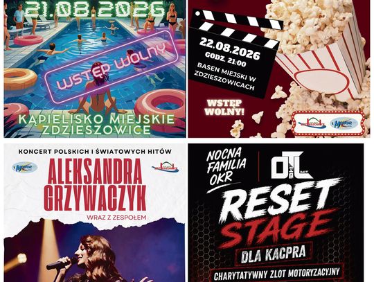 „Letnie wydarzenia na Kąpielisku Miejskim w Zdzieszowicach — nocne pływanie i kino pod gwiazdami w sierpniu.”