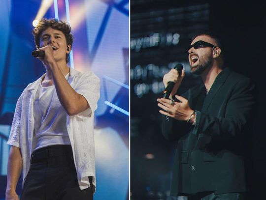 Tłum uczestników podczas koncertu Lato na MAXXa w Gogolinie na Stadionie Miejskim, scena i artyści występujący wieczorem.