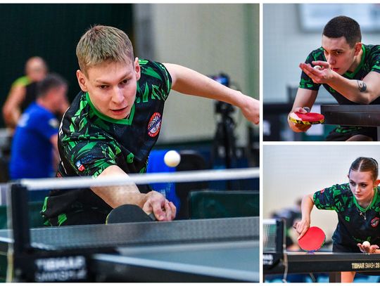 Zawodnicy podczas mistrzostw Opolszczyzny seniorów w tenisie stołowym rozegranych w Krapkowicach