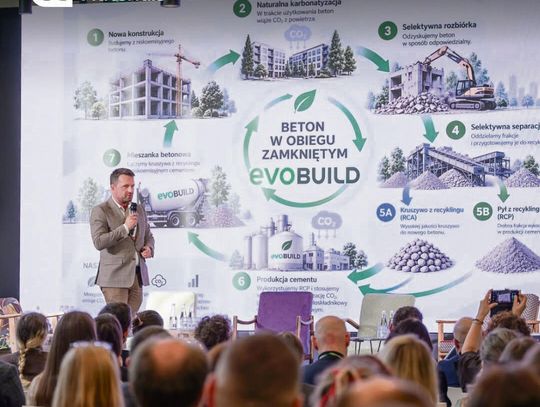 Artur Golda z Heidelberg Materials Polska podczas 16. PLGBC Green Building Summit o recyklingu materiałów budowlanych, gospodarce obiegu zamkniętego i redukcji emisji CO₂.