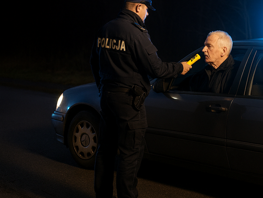 Policyjna kontrola drogowa po zatrzymaniu pijanego kierowcy w Otmęcie