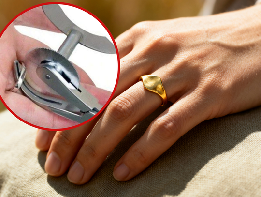 Strażacy OSP Odrowąż podczas nietypowej interwencji polegającej na usunięciu obrączki z opuchniętego palca w Gogolinie