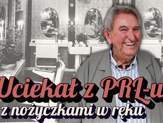 Richard Stanik prezentujący popiersie Beethovena i zdjęcia swoich fryzur podczas wizyty w redakcji Tygodnika Krapkowickiego