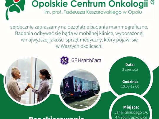 Opolskie Centrum Onkologii zaprasza do Krapkowic na bezpłatną mammografię dla kobiet