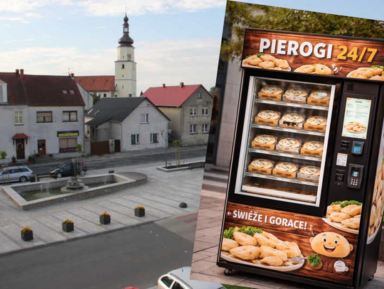 Automat z pierogami „pierogomat” w gminie Strzeleczki – urządzenie sprzedające gorące pierogi przez całą dobę