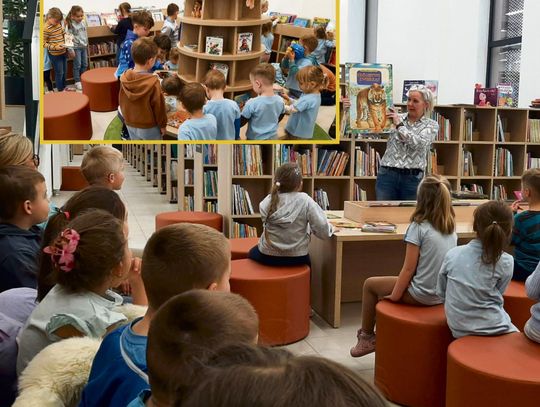 Pierwsza wizyta przedszkolaków z PP nr 6 w bibliotece! Zabawa z Brzechwą i odkrywanie świata książek Przedszkolaki bawiące się w kąciku dziecięcym biblioteki w Zdzieszowicach