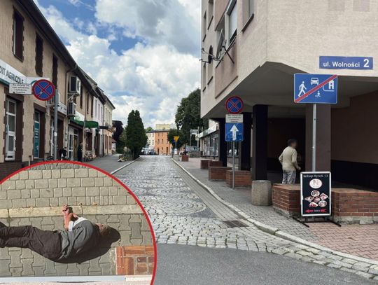 Miejsce interwencji w Krapkowicach — kosz na śmieci, ławki i teren wskazywany przez mieszkańców jako problemowy