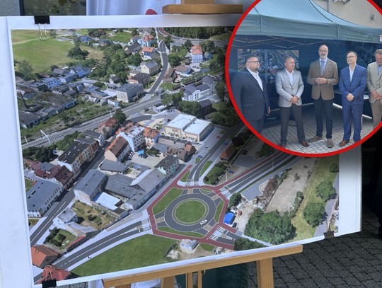 Konferencja prasowa dotycząca budowy wiaduktu w Gogolinie z udziałem władz wojewódzkich i PKP
