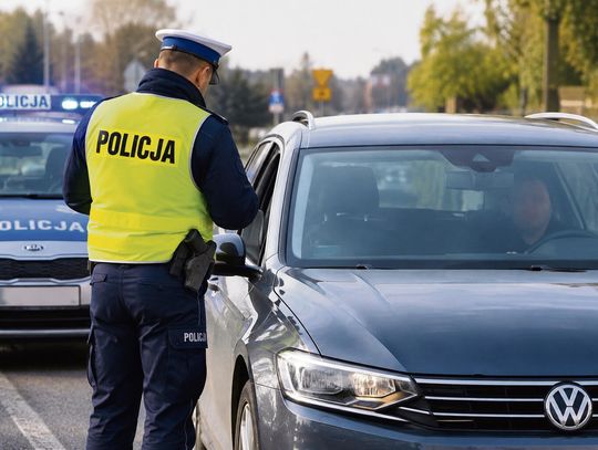 Policjanci podczas kontroli drogowej w Łowkowicach na ulicy Prudnickiej.