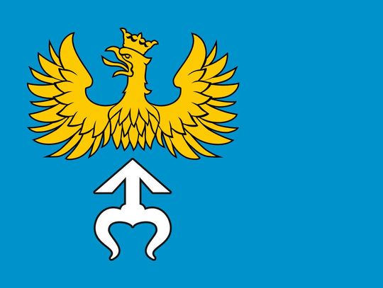 Projekt herbu Powiatu Krapkowickiego z orłem książąt opolskich i herbem Odrowąż