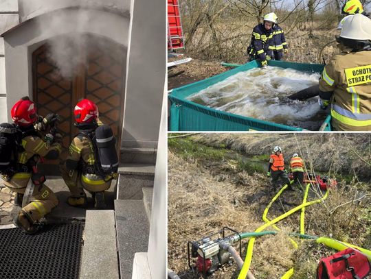 Pożar zamku w Rogowie Opolskim? Strażacy sprawdzili akcję ratunkową krok po kroku Strażacy OSP i PSP podczas ćwiczeń ratowniczo-gaśniczych na terenie zamku w Rogowie Opolskim