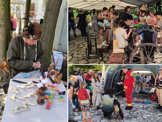Pokaz walk rycerskich podczas Rycerskiego Dnia Dziecka na Zamku w Rogowie Opolskim z udziałem uczestników i publiczności.