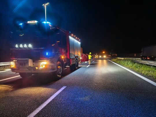 Służby ratunkowe podczas działań po śmiertelnym potrąceniu na autostradzie A4 w pobliżu węzła Gogolin.