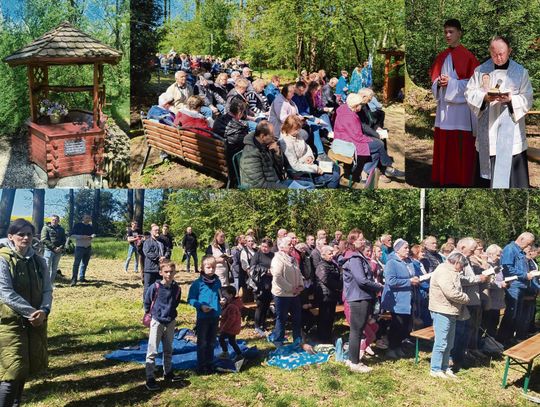 Mieszkańcy Brożca modlący się przy Studzionce na Mosaczu podczas nabożeństwa majowego