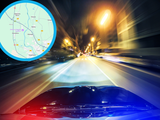 Policyjny pościg na DK 45 w Gwoździcach – radiowóz podczas działań krapkowickiej policji