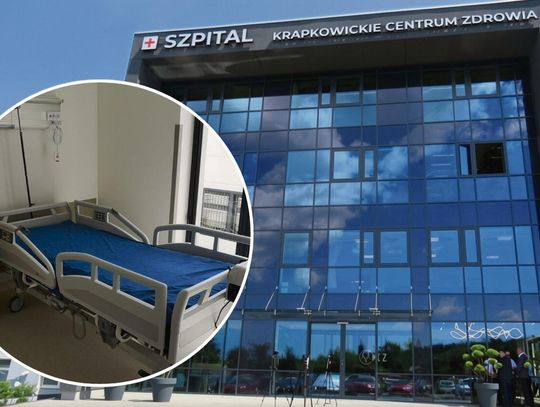 Nowe łóżka i wyposażenie w zakładzie opiekuńczo‑leczniczym w Krapkowicach po przeniesieniu do skrzydła szpitala.