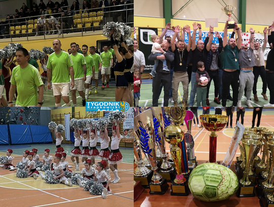 Zawodnicy Hestii celebrują zwycięstwo w Pucharze Ligi im. Konrada Basska w Gogolinie mażoretki strażacy mecz Tygodnik Krapkowicki Liga Fustalu