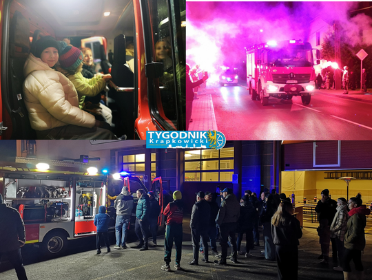 Nowe pojazdy ratownicze OSP Stradunia: lekki samochód bojowy i auto drabina podczas oficjalnego powitania przed remizą