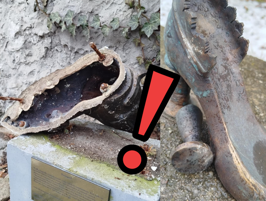 Rzeźba „Tampel” w Otmęcie uszkodzona w wyniku aktu wandalizmu – element Obuwniczego Szlaku.