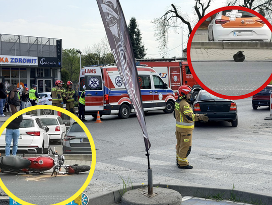 Wypadek na ulicy Prudnickiej w Krapkowicach – zderzenie samochodu osobowego ze skuterem, działania służb ratunkowych