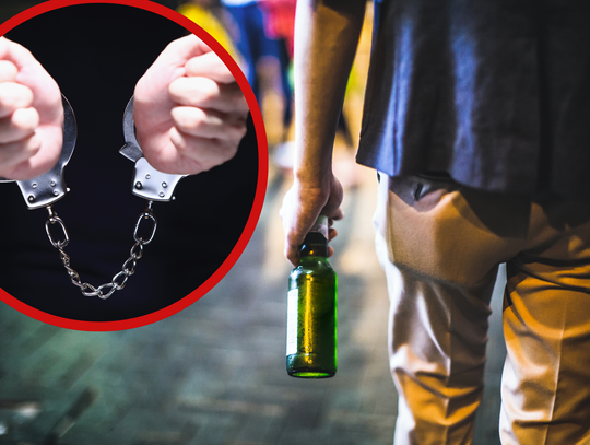 Policjanci podczas interwencji na ulicy w Zdzieszowicach – zatrzymanie mężczyzny z butelką
