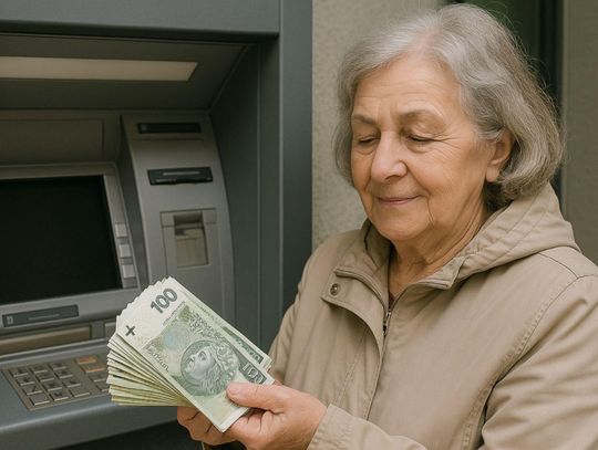 Zdjęcie poglądowe przedstawiające seniorkę przy bankomacie która padła ofiarą oszustwa na policjanta.