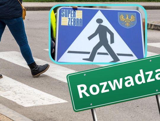 Oświetlone przejście dla pieszych w Krępnej w gminie Zdzieszowice zrealizowane w ramach programu Super Zebra.