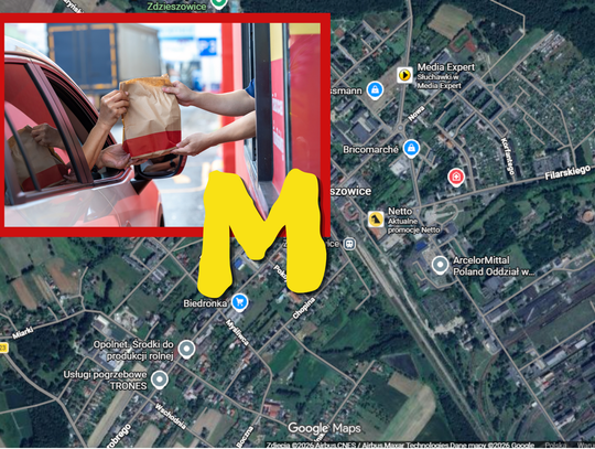 Symboliczne złote łuki McDonald’s na tle centrum Zdzieszowic – możliwa lokalizacja restauracji fast food