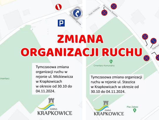 Zmiana organizacji ruchu przy krapkowickich nekropoliach w okresie Wszystkich Świętych