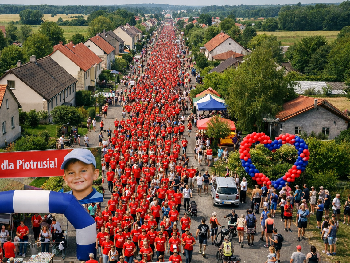 12 czerwca Walce pobiegną dla Piotrusia! „Każdy bieg ma swój cel” – wielka akcja charytatywna dla chłopca walczącego z SMA Uczestnicy biegu charytatywnego w Walcach podczas wydarzenia „Każdy bieg ma swój cel”