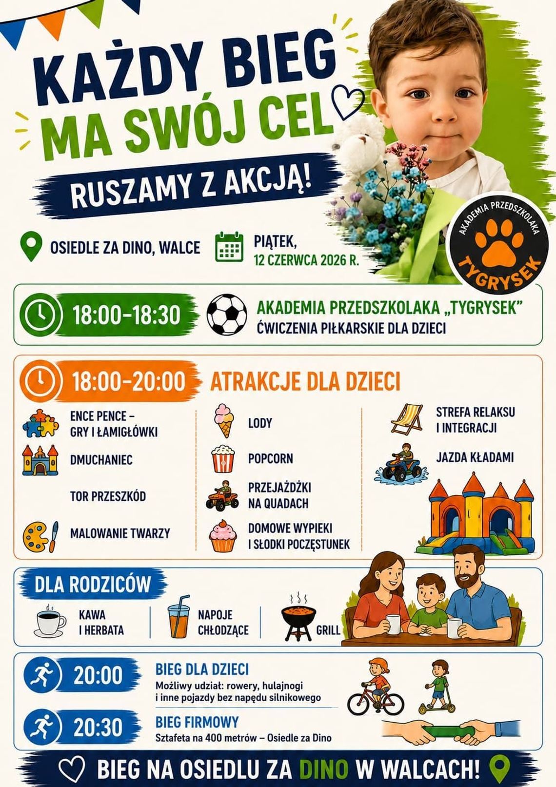 12 czerwca Walce pobiegną dla Piotrusia! „Każdy bieg ma swój cel” – wielka akcja charytatywna dla chłopca walczącego z SMA Uczestnicy biegu charytatywnego w Walcach podczas wydarzenia „Każdy bieg ma swój cel”