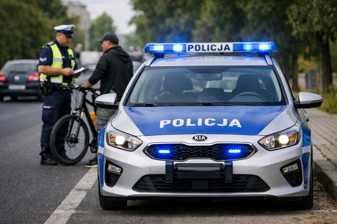 37‑latek z prawie 2,7 promila na rowerze zatrzymany w Gogolinie. Policja nie miała wątpliwości Policyjna kontrola rowerzysty na ulicy Przyjaciół Schongau w Gogolinie — funkcjonariusze i jednoślad na miejscu zdarzenia