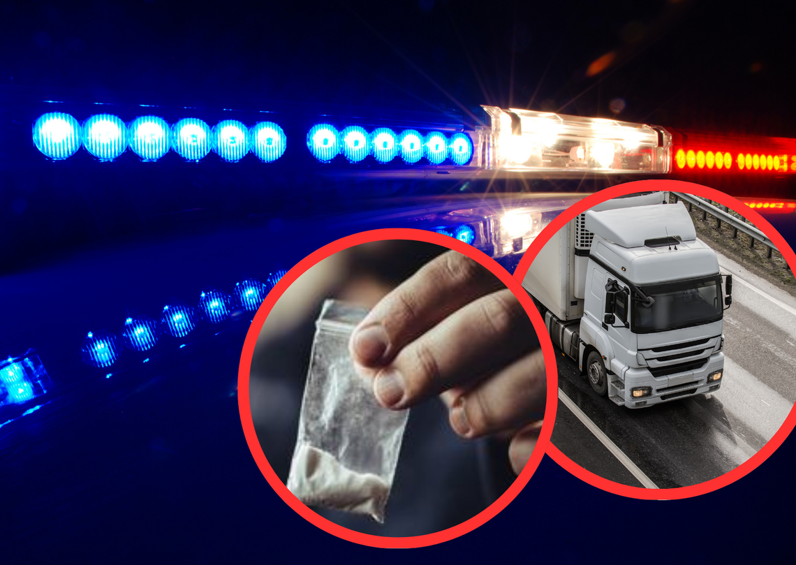 Policjanci kontrolują kierującą ciężarówką podejrzaną o prowadzenie pojazdu pod wpływem narkotyków