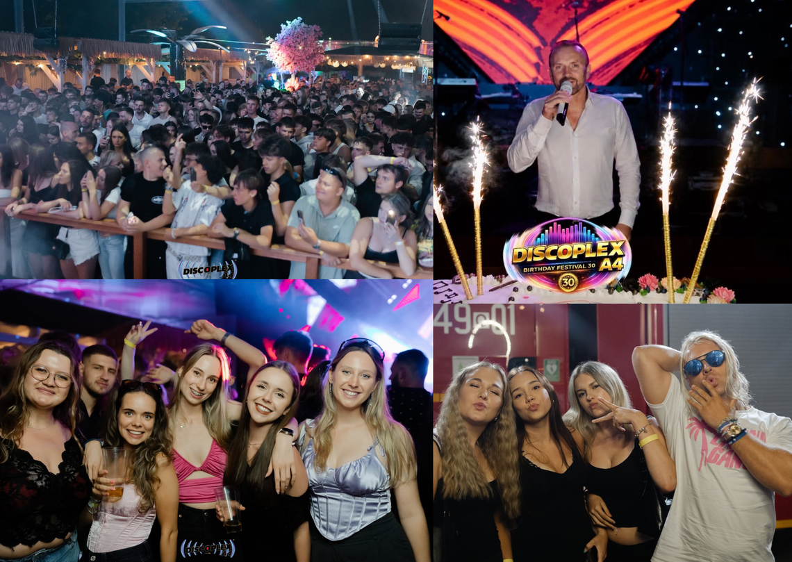 Discoplex A4 świętuje: 30 lat legendy. Tłumy świętowały wielki jubileusz kultowego klubu Tłumy uczestników podczas jubileuszu 30-lecia Discoplexu A4. Koncerty największych gwiazd, sześć scen muzycznych i wspólna zabawa mieszkańców Opolszczyzny.