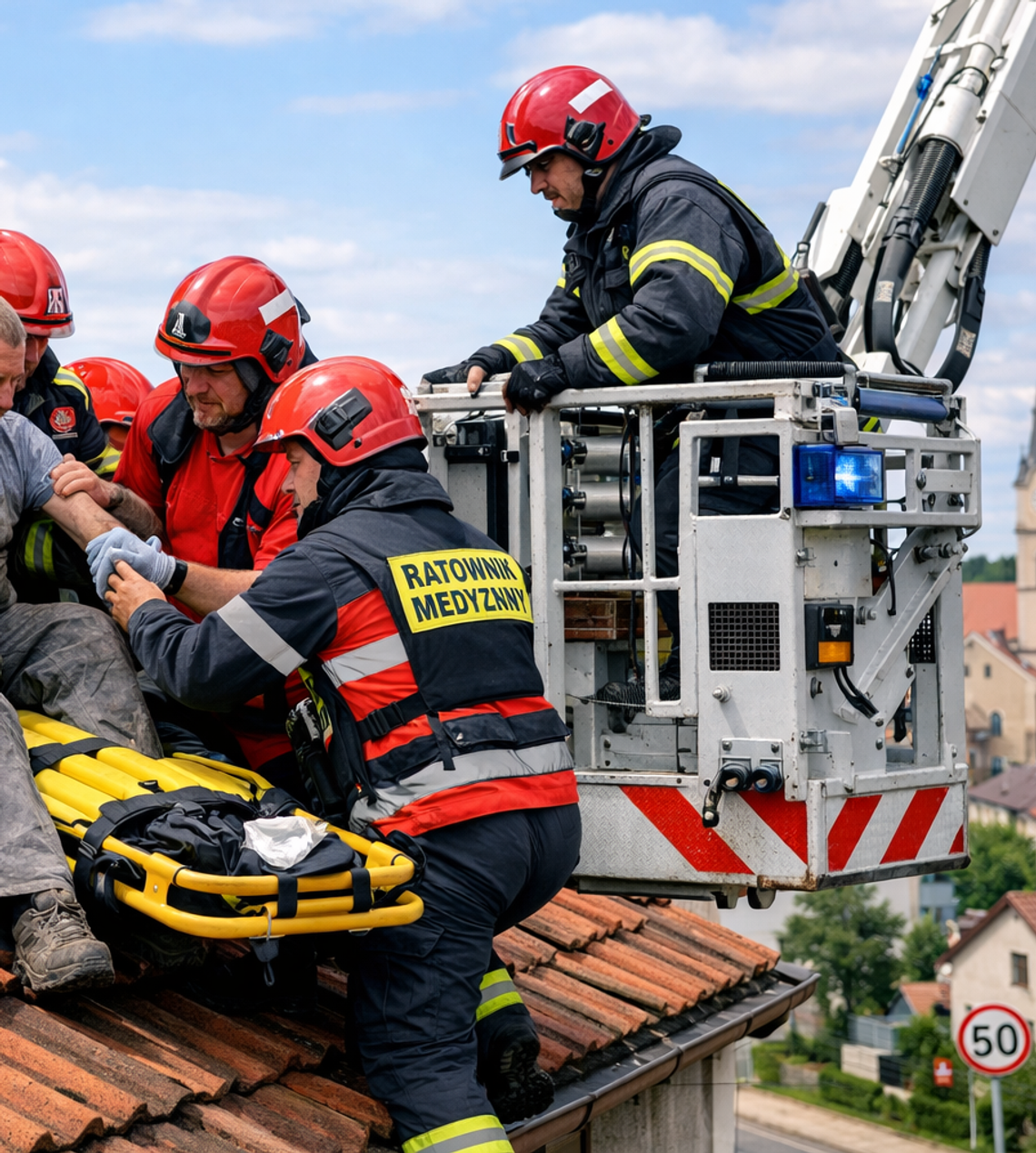 Dramatyczna akcja ratunkowa w Gogolinie. Dostał drgawek na dachu, świadkowie uratowali go przed upadkiem Strażacy PSP i OSP podczas akcji ratunkowej w Gogolinie sprowadzają 37-letniego mężczyznę z dachu budynku po nagłym ataku drgawek.